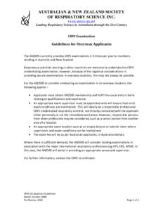 AUSTRALIAN & NEW ZEALAND SOCIETY OF RESPIRATORY SCIENCE INC. (www.anzsrs.org.au) Leading Respiratory Science in Australasia through the 21st Century CRFS Examination