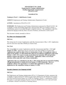 Funding Opportunity Announcement / Terrorism / ETA / Patent Cooperation Treaty / Workforce Investment Act / Politics / Federal assistance in the United States / Public finance