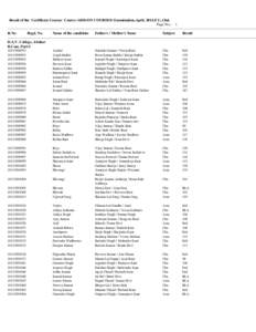 Result of the Certificate Courses Course (ADD-ON COURSES) Examination,April, 2014,P.U.,Chd. Page No.: 1 --------------------------------------------------------------------------------------------------------------------