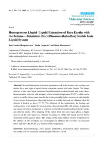 Homogeneous Liquid–Liquid Extraction of Rare Earths with the Betaine—Betainium Bis(trifluoromethylsulfonyl)imide Ionic Liquid System