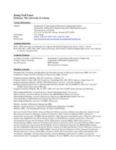 Jeong-Yeol Yoon Professor, The University of Arizona Contact Information___________________________________________________________________________ Address  Citizenship