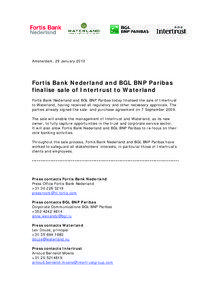 Amsterdam, 29 January[removed]Fortis Bank Nederland and BGL BNP Paribas