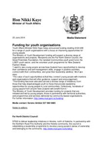 Hon Nikki Kaye Minister of Youth Affairs 25 June[removed]Media Statement