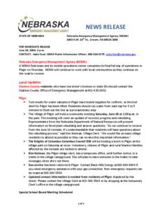 NEWS RELEASE STATE OF NEBRASKA Nebraska Emergency Management Agency (NEMA[removed]N.W. 24th St., Lincoln, NE[removed]