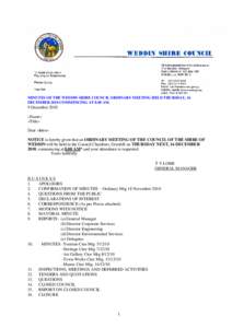 MINUTES OF THE WEDDIN SHIRE COUNCIL ORDINARY MEETING HELD THURSDAY, 16 DECEMBER 2010 COMMENCING AT 8.00 AM. 9 December 2010 «Name» «Title»