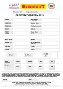 Official Use Only  Registration Number REGISTRATION FORM 2015 NAME