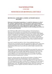 NAI NEWSLETTER 31 MAY 2005 WITH FOCUS ON BOTSWANA AND TOGO  ——————————————————————––