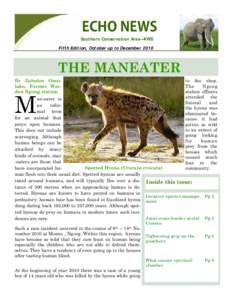 ECHO NEWS Southern Conservation Area—KWS Fifth Edition, October up to December 2010 THE MANEATER By Zabulon Omulako, Former Warden Ngong station
