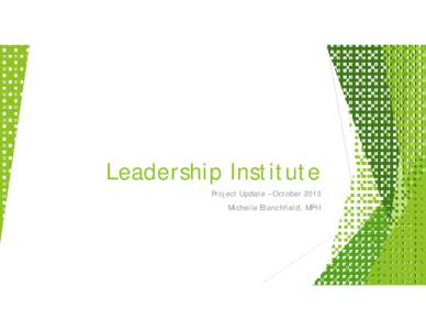 Leadership Institute Project Update – October 2013 Michelle Blanchfield, MPH Introduction 