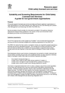 Suitability and Screening Requirements for Child Safety Licensed Care Services: A guide for non-government organisations