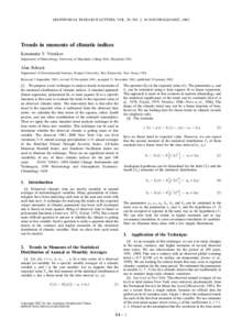 GEOPHYSICAL RESEARCH LETTERS, VOL. 29, NO. 2, [removed]2001GL014025, 2002  Trends in moments of climatic indices Konstantin Y. Vinnikov Department of Meteorology, University of Maryland, College Park, Maryland, USA