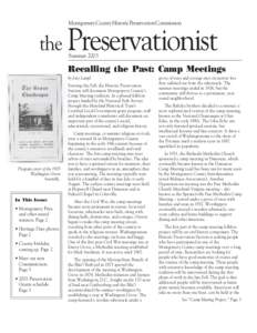Montgomery County Historic Preservation Commission  the Preservationist Summer[removed]Recalling the Past: Camp Meetings