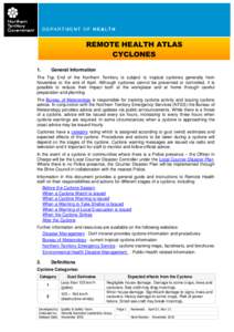 REMOTE HEALTH ATLAS – Section 13: EMERGENCIES, EVACUATIONS & RETRIEVALS  CYCLONES REMOTE HEALTH ATLAS CYCLONES