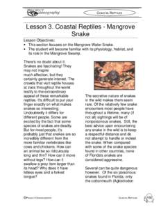 COASTAL REPTILES  Lesson 3. Coastal Reptiles - Mangrove Snake Lesson Objectives: • This section focuses on the Mangrove Water Snake.