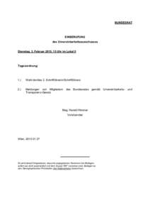 BUNDESRAT  EINBERUFUNG des Unvereinbarkeitsausschusses Dienstag, 3. Februar 2015, 15 Uhr im Lokal II