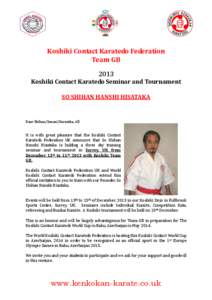 Koshiki Contact Karatedo Federation Team GB 2013 Koshiki Contact Karatedo Seminar and Tournament SO SHIHAN HANSHI HISATAKA