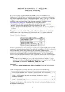 Electronic Consultation for 11 – 18 year olds  Executive Summary The Community Education Branch of the Scottish Executive asked the International Teledemocracy Centre at Napier University to run an electronic consultat