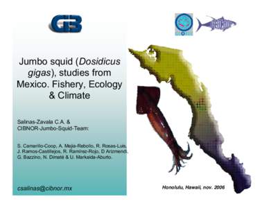 Jumbo squid (Dosidicus gigas), studies from Mexico. Fishery, Ecology & Climate Salinas-Zavala C.A. & CIBNOR-Jumbo-Squid-Team: