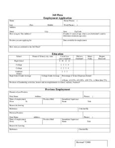 360 Pizza Employment Application Name Last Address