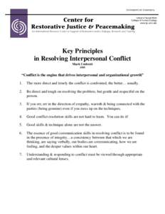 Key Principles in Resolving Interpersonal Conflict