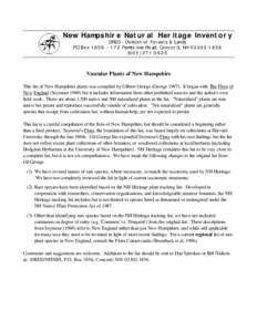 New Hampshire Natural Heritage Inventory DRED - Division of Forests & Lands PO Box[removed]Pembroke Road, Concord, NH[removed][removed]Vascular Plants of New Hampshire