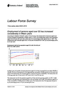 Labour MarketLabour Force Survey Time series data 2003–2012  Employment of persons aged over 55 has increased