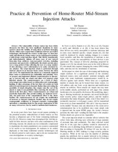 Practice & Prevention of Home-Router Mid-Stream Injection Attacks Steven Myers Sid Stamm