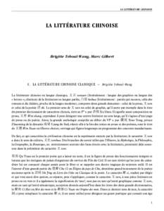 LA LITTÉRATURE CHINOISE  LA LITTÉRATURE CHINOISE Brigitte Teboul-Wang, Marc Gilbert