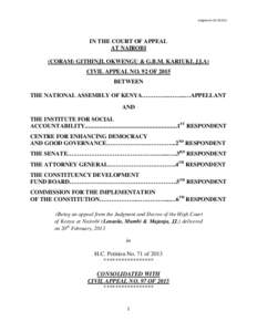 Judgment–CAIN THE COURT OF APPEAL AT NAIROBI (CORAM: GITHINJI, OKWENGU & G.B.M. KARIUKI, JJ.A) CIVIL APPEAL NO. 92 OF 2015