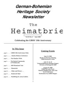 German-Bohemian Heritage Society Newsletter The  Heimatbrie