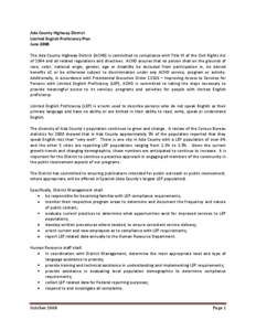 Ada County Highway District Limited English Proficiency Plan June 2008 The Ada County Highway District (ACHD) is committed to compliance with Title VI of the Civil Rights Act of 1964 and all related regulations and direc