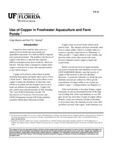 FA-13  Use of Copper in Freshwater Aquaculture and Farm Ponds 1 Craig Watson and Roy P.E. Yanong2