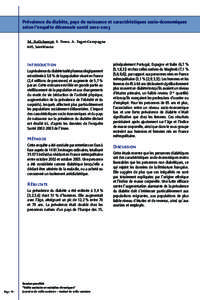 Prévalence du diabète, pays de naissance et caractéristiques socio-économiques selon l’enquête décennale santé M. Dalichampt, S. Fosse, A. Fagot-Campagna InVS, Saint-Maurice  Introduction