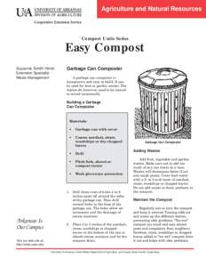 Agriculture and Natural Resources  Compost Units Series Easy Compost