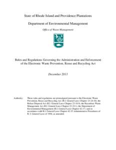 RI DEM/Waste Management- Rules and Regulations Governing the Administration and Enforcement of the Electronic Waste Prevention, Reuse and Recycling Act