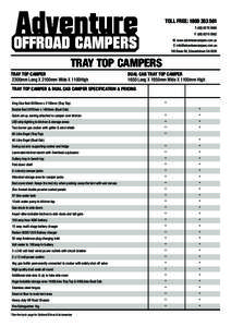 TOLL FREE: [removed]T: ([removed]F: ([removed]W: www.adventurecampers.com.au E: [removed] 100 Daws Rd, Edwardstown SA 5039