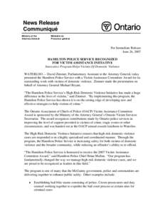 News Release Communiqué Ministry of the Attorney General  Ministère du