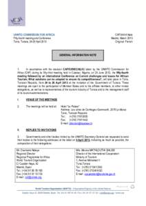 UNWTO COMMISSION FOR AFRICA Fifty-fourth meeting and Conference Tunis, Tunisia, 24-26 April 2013 CAF/54/Inf.Note Madrid, March 2013