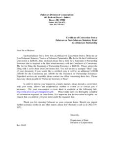 Certificate of Conversion from a Delaware or Non-Delaware Statutory Trust to a Delaware Partnership