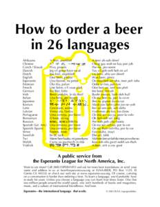 How to order a beer in 26 languages Afrikaans Chinese Czech / Slovak Danish