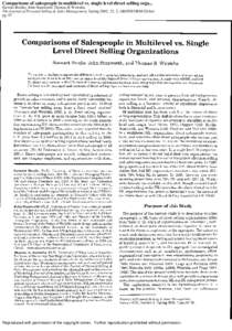 Comparisons of salespeople in multilevel vs. single level direct selling orga... Stewart Brodie; John Stanworth; Thomas R Wotruba The Journal of Personal Selling & Sales Management; Spring 2002; 22, 2; ABI/INFORM Global 