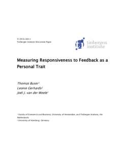 TII Tinbergen Institute Discussion Paper Measuring Responsiveness to Feedback as a Personal Trait