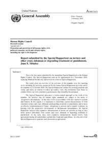 Human rights / International relations / Special Rapporteur / United Nations Human Rights Council / Torture / Nigel S. Rodley / Universal Periodic Review / Juan E. Méndez / International Rehabilitation Council for Torture Victims / Ethics / Law / United Nations Special Rapporteurs