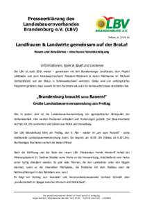 Presseerklärung des Landesbauernverbandes Brandenburg e.V. (LBV) Teltow, dLandfrauen & Landwirte gemeinsam auf der BraLa!