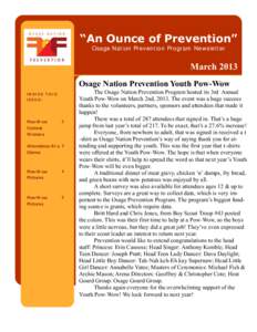 “An Ounce of Prevention” Osage Nation Prevention Program Newsletter March 2013 I