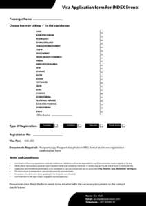 Visa Application form For INDEX Events Passenger Name: Choose Event by ticking ü in the box’s below:  