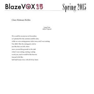 Spring 2015 Clare Holman-Hobbs Leap Year (after Ulysses)