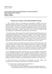 APFED1/02/Doc.4 January 12, 2002 ASIA-PACIFIC FORUM FOR ENVIRONMENT AND DEVELOPMENT FIRST SUBSTANTIVE MEETING January 12, 2002