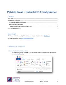 Patriots Email - Outlook 2013 Configuration