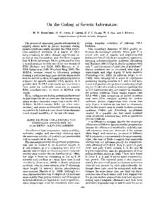 On the Coding of Genetic Information M.W. NIRENBERO,~. W. JONES, P. LEDER, B.F.C. National